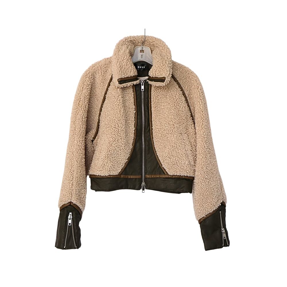 RUVE Faux Leather/Wool Shearing Jacket - Beige - M - Picture 1 of 2